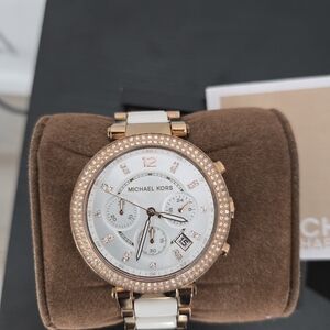 Michael Kors Women's Rose Gold and White Watch